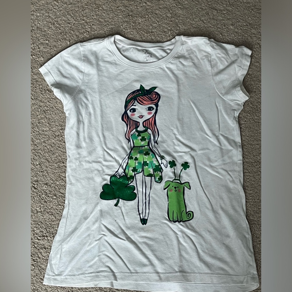 The Children's Place Girls St. Patricks Day White Tee Shirt Size L/G 10/12